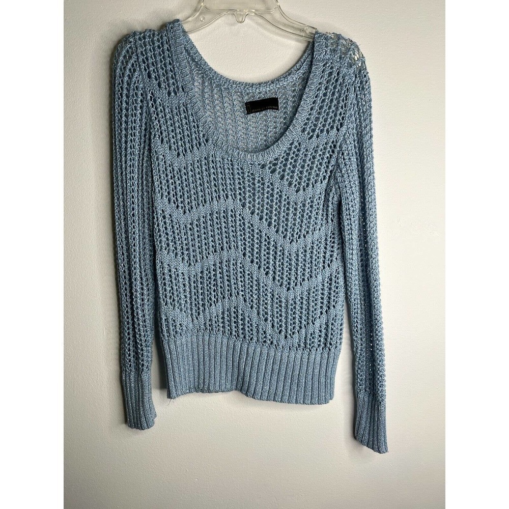 Jeans by Buffalo Loose Knit Sweater Crochet Small Blue Silver Sparkle